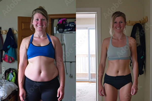 Fototapeta A before and after weight loss photo of a blond woman in the style of a smartphone photo