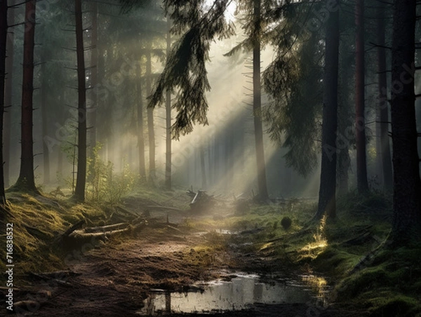 Obraz misty morning in the forest