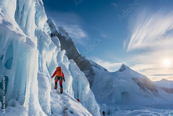 Obraz Person Climbing Snow Covered Mountains In Winter