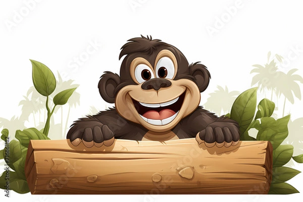 Obraz Cartoon Monkey With Wooden Sign