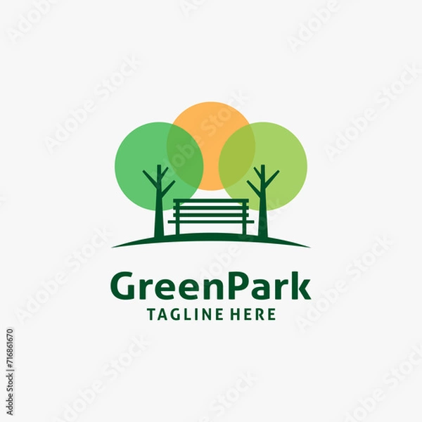 Fototapeta Bench and tree for park logo design