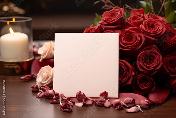 Obraz Red And Pink Roses With Blank Card