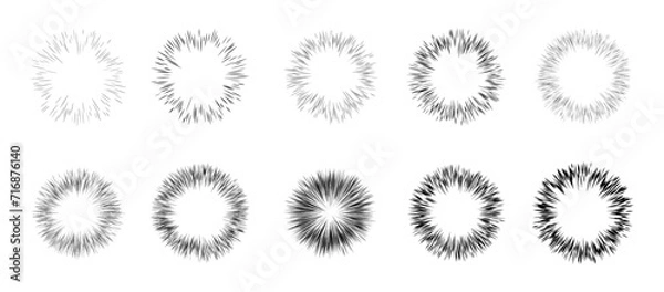 Obraz 白黒の効果線セット　爆発や破裂の集中線
