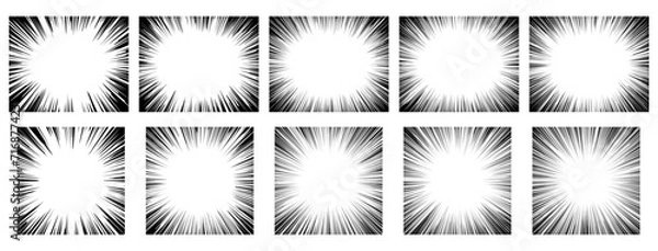 Obraz 白黒の効果線セット　強調や閃光の集中線