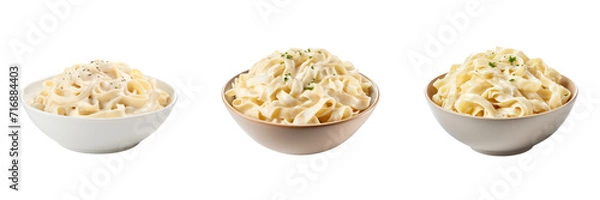 Fototapeta Set Of A bowl of fettuccini alfredo isolated on A Transparent Background 