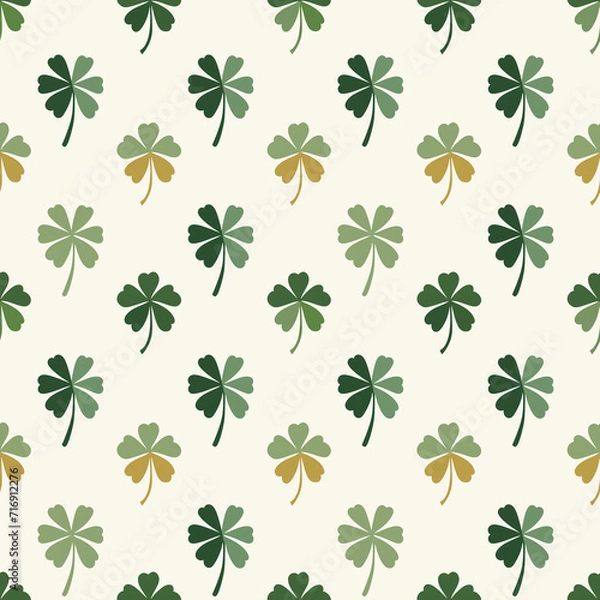 Fototapeta Shamrocks seamless pattern. Gift wrapping, wallpaper, background. St. Patricks Day
