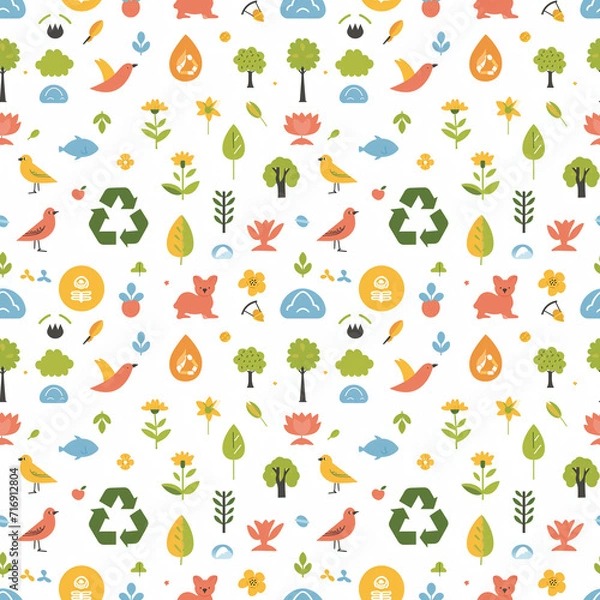 Obraz Environmental conservation symbols seamless pattern. Gift wrapping, wallpaper, background. World Environment Day