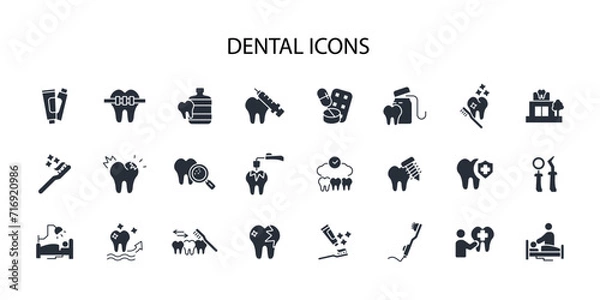 Fototapeta Dental icon set.vector.Editable stroke.linear style sign for use web design,logo.Symbol illustration.