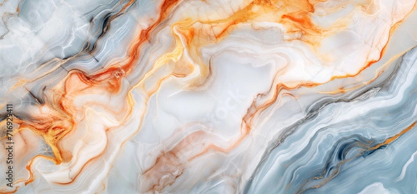 Fototapeta WHITE LUXURY MARBLE PATTERN, Floor stone texture, Onyx, Tile, Veining. Fascinating white stone with beautiful black gray, orange and golden veining in the stone. Unique texture.