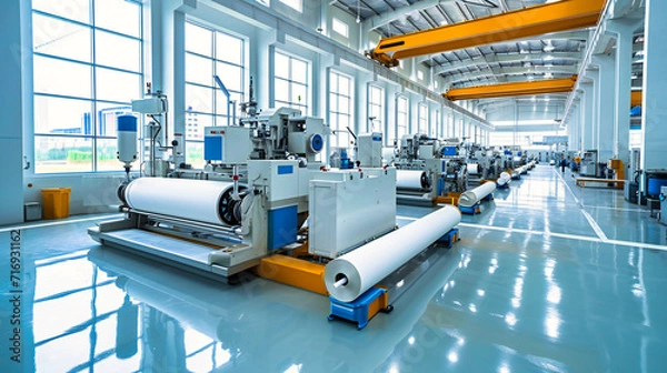 Fototapeta Paper Manufacture: Industrial Machinery in a Factory Producing Rolls of Paper, Symbolizing Innovation