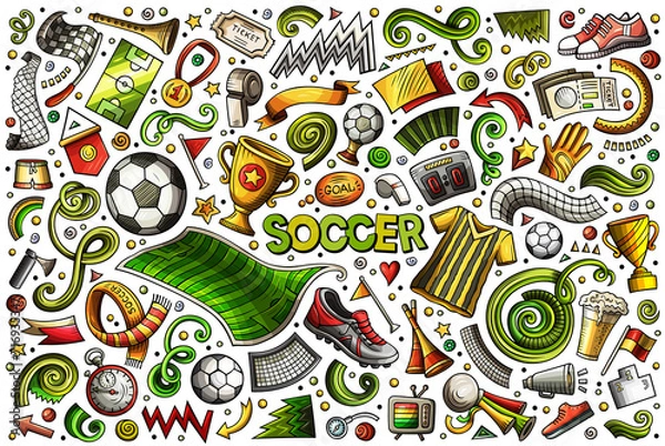 Fototapeta Soccer cartoon objects set