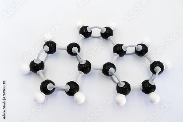 Fototapeta Phenanthrene molecule made by molecular model on white background. Chemical formula with colored atoms and bonds	