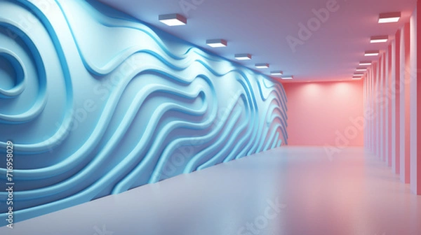 Fototapeta Modern Abstract Wave Pattern Corridor with Ambient Lighting. Generative AI