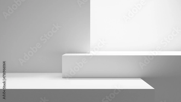 Fototapeta Empty abstract blank table - empty copy space for design and product display, blank white space background illuminated with bright light, white empty geometrical background stage for product placement