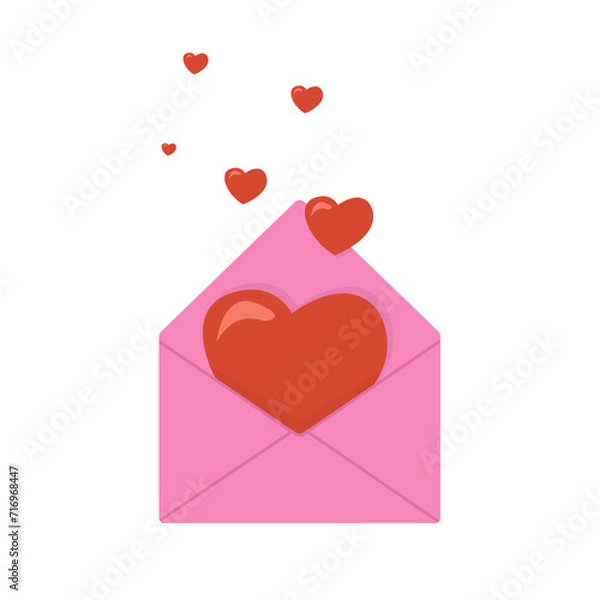 Fototapeta Illustration with open envelope with red hearts. Element for valentine's day theme design