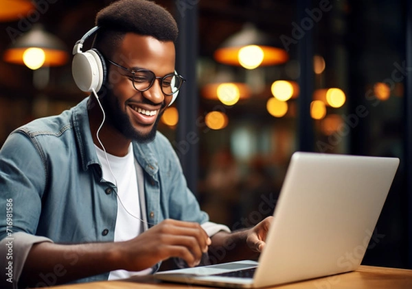 Fototapeta man working on laptop ai generative art