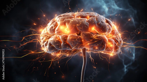 Obraz Symbolic human brain on fire with a space effect