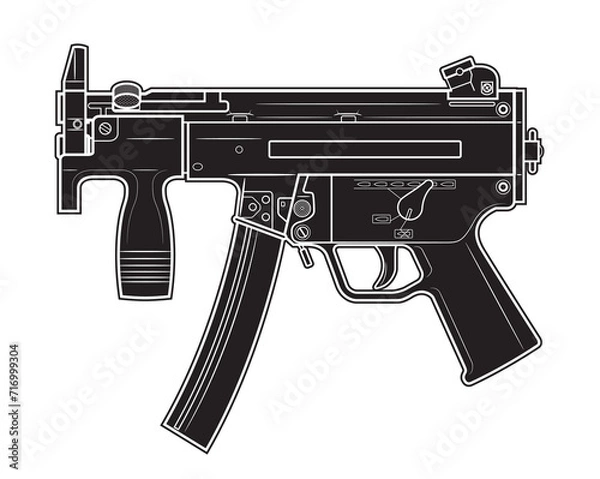 Obraz Vector illustration of the short MP5 machine gun on the white background. Black. Left side.