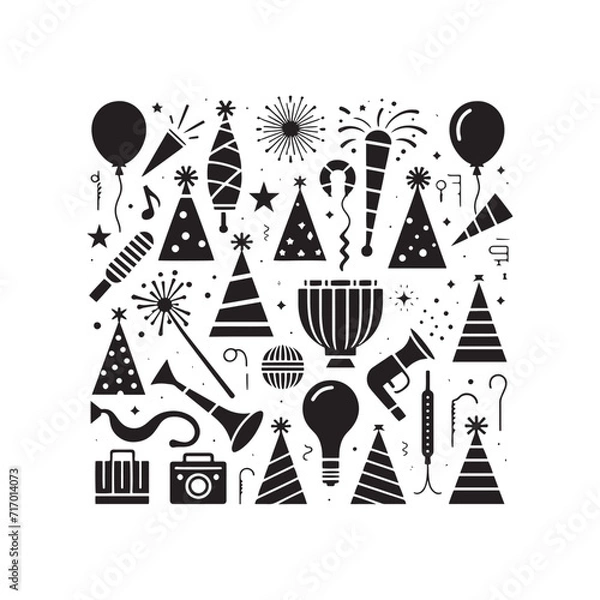 Fototapeta Festive Fusion: Silhouetted Party Hat and Noise Maker Illustration Fusing Elements of Joy into Celebrations - Party Illustration - Celebration Vector - Party Silhouette
