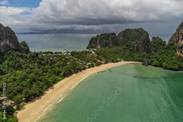 Fototapeta Aerial view of Railay beach, Krabi, Thailand in wet season