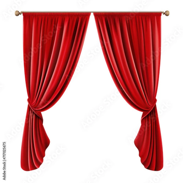 Fototapeta Red curtains isolated on transparent background, Theater stage decoration