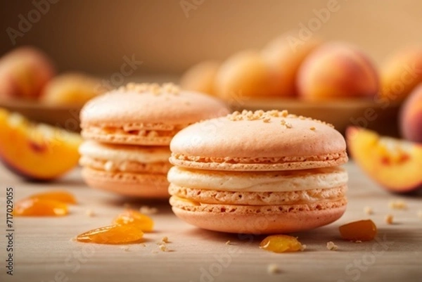 Fototapeta macaroons on a wooden background (Peach Macaron)