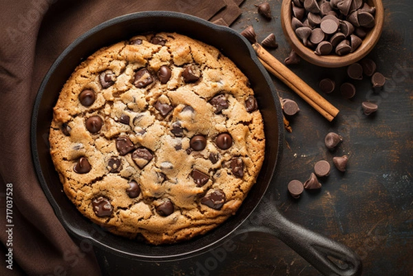 Fototapeta Chocolate chip cookie in a skillet