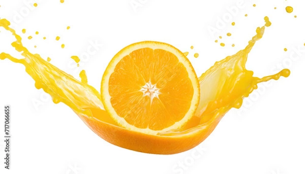 Fototapeta Splash of orange juice with slice of orange - isolated