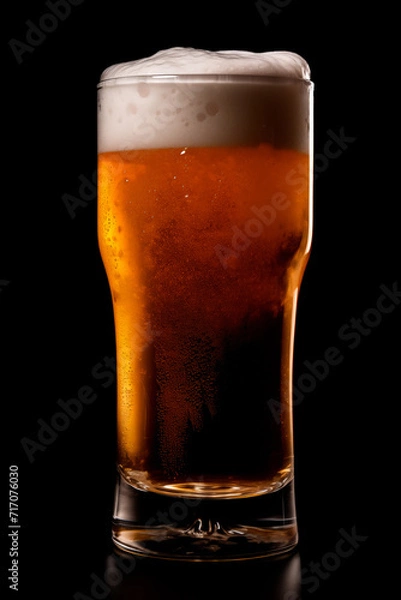 Obraz Beer in a tall glass on a dark black background. Mugs with drink like Ipa, Pale Ale, Pilsner, Porter or Stout
