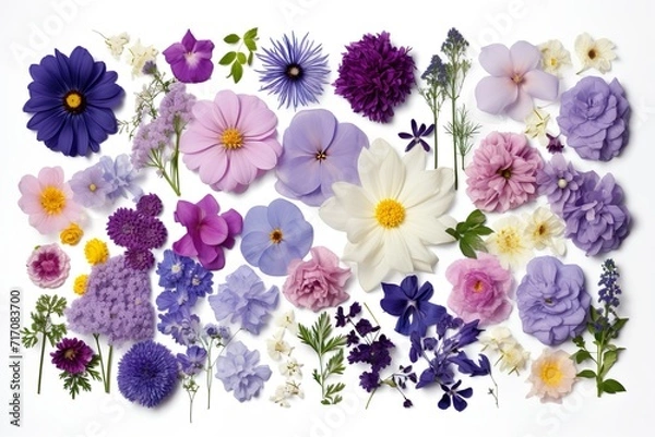 Fototapeta set of flowers, Collection of different colorful flowers, transparent background, isolated, png