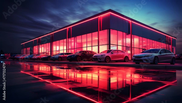 Fototapeta a photo of a red car parked in a parking lot ai generative