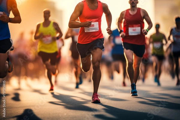 Fototapeta Runners in a marathon, displaying speed and endurance in an athletic competition.