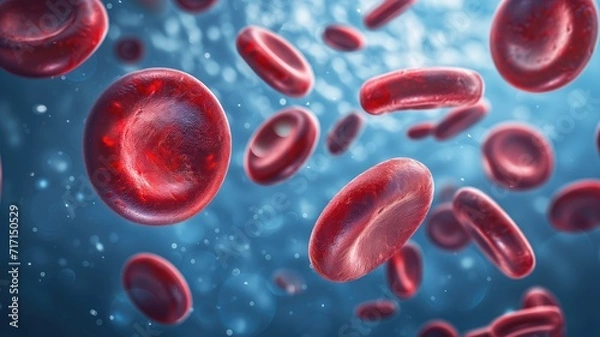 Fototapeta 3D rendering of red blood cells on a blue background
