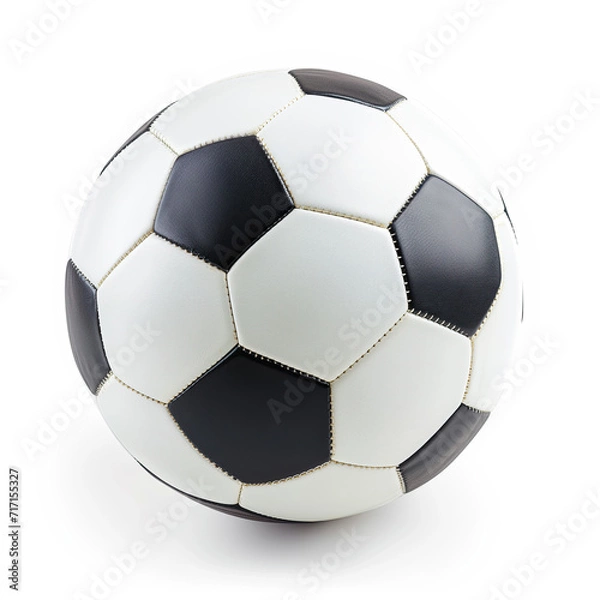 Obraz A close-up image of a traditional black and white soccer ball isolated on a white background, showcasing its detailed texture and design.