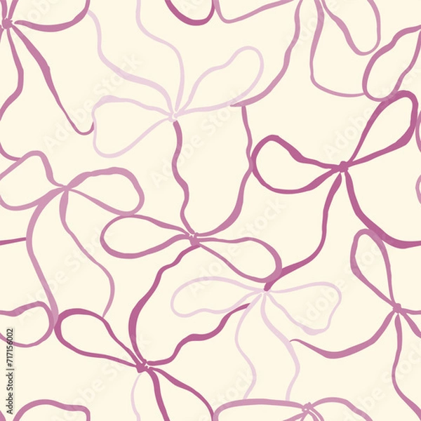 Fototapeta Coquette Pink Bows on a cream Background pattern
