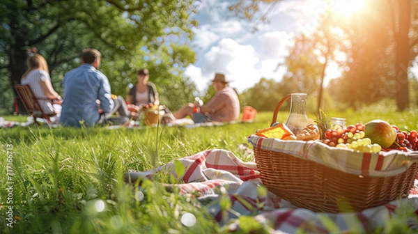 Fototapeta family having picnic in the park