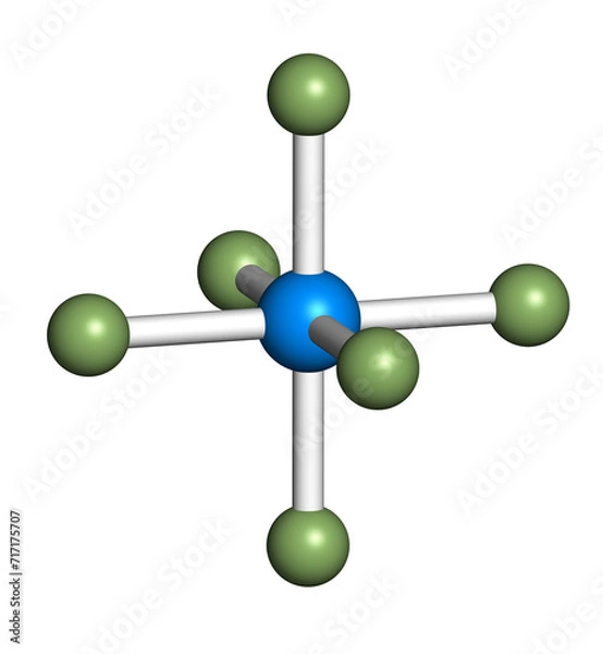 Obraz Uranium hexafluoride. Volatile uranium compound that is used for uranium enrichment in gas centrifuges. 3D rendering.