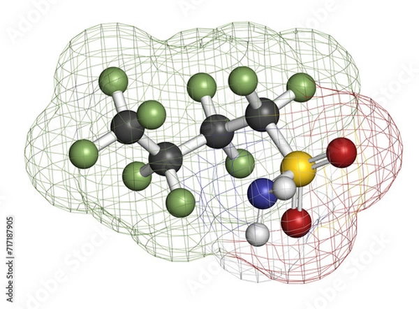 Obraz Perfluorobutane sulfonamide molecule. 3D rendering.