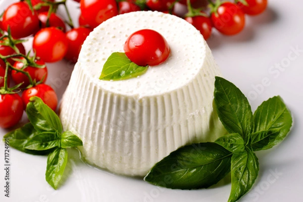 Obraz Ricotta with basil and cherry tomatoes