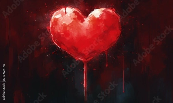 Fototapeta Valentines day background with red heart on dark grunge background