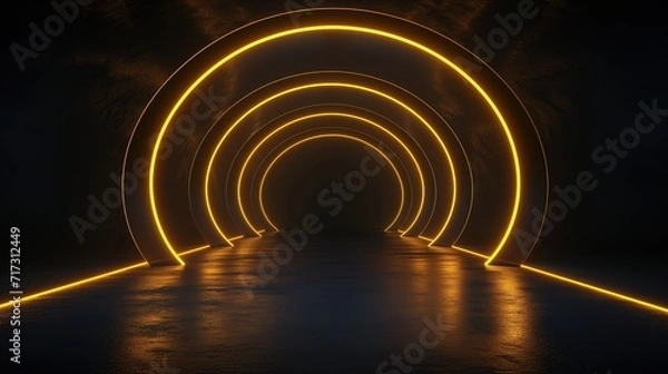 Obraz Rounded curve golden line dark tunnel of lights modern