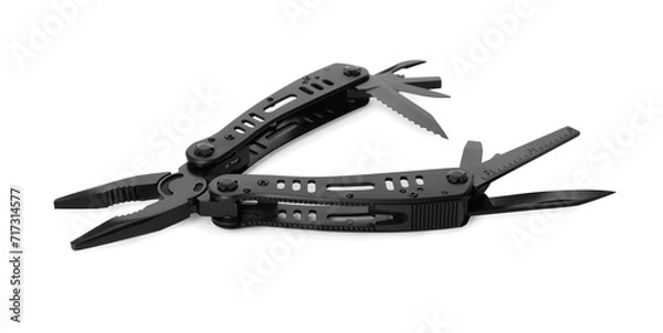 Fototapeta Compact portable black multitool isolated on white