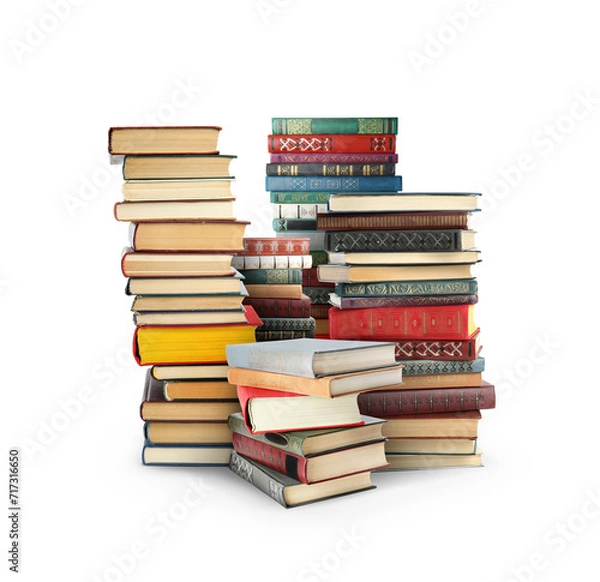 Fototapeta Stacks of different books isolated on white