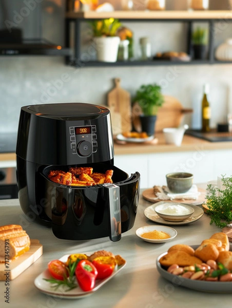 Fototapeta  Variety food on the table, cooked in the air fryer