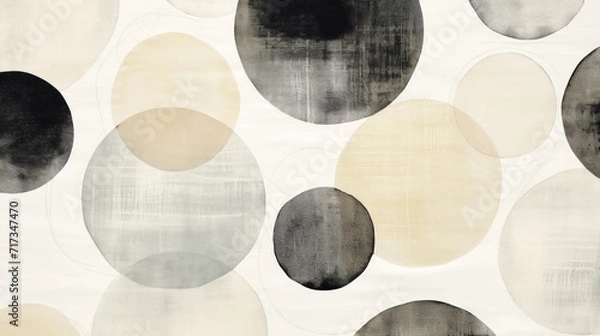 Fototapeta Soft watercolor circles in Ebony, Ivory colors. Trendy background with creative drawing. Festive card, wallpaper.