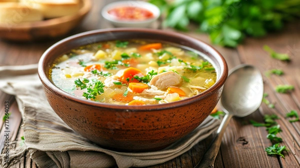 Obraz Homemade chicken soup in a bowl