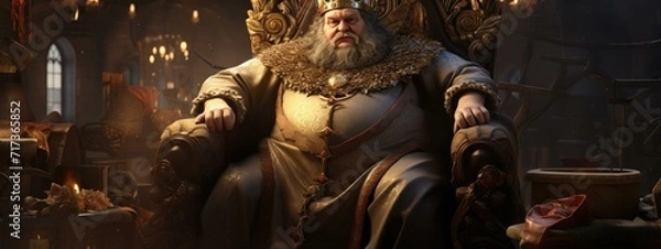 Fototapeta A fat king is sitting on a throne. Generative AI.