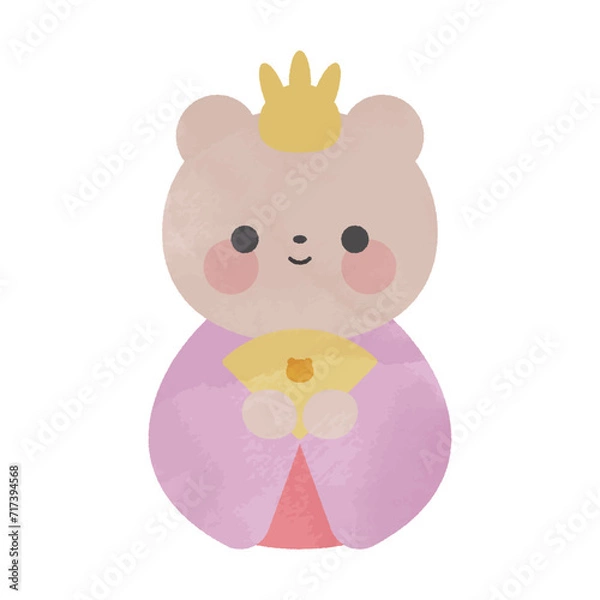 Fototapeta くまのひな人形の水彩イラスト