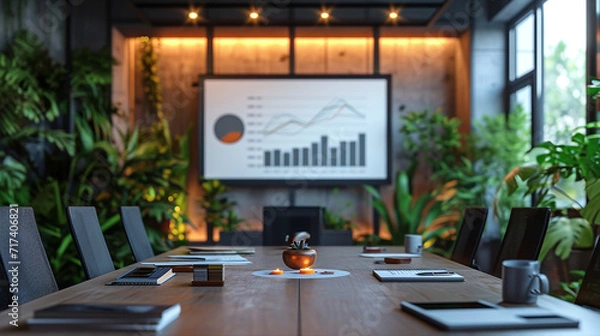 Fototapeta Maximize business meetings with a blank screen in conference rooms for banner.AI generated