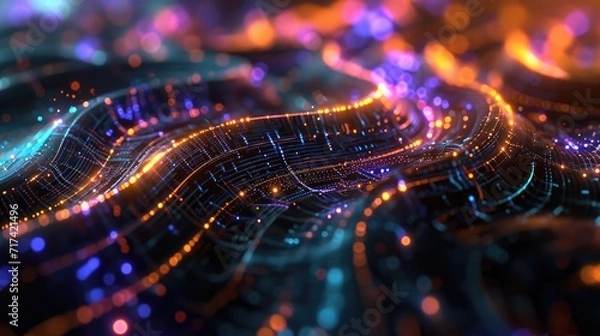 Obraz Fractal circuit neural network 3d abstract background